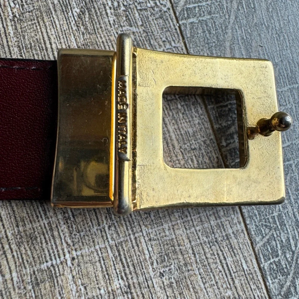 Yves Saint Laurent YSL Mens Reversible Leather Belt Black Burgundy Size 46